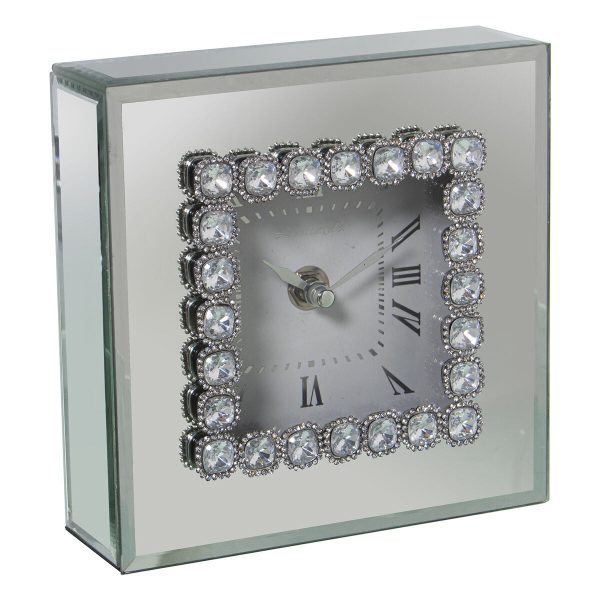 Table clock Alexandra House Living Grey Crystal Mirror 15 x 15 x 5 cm Online Hot Sale