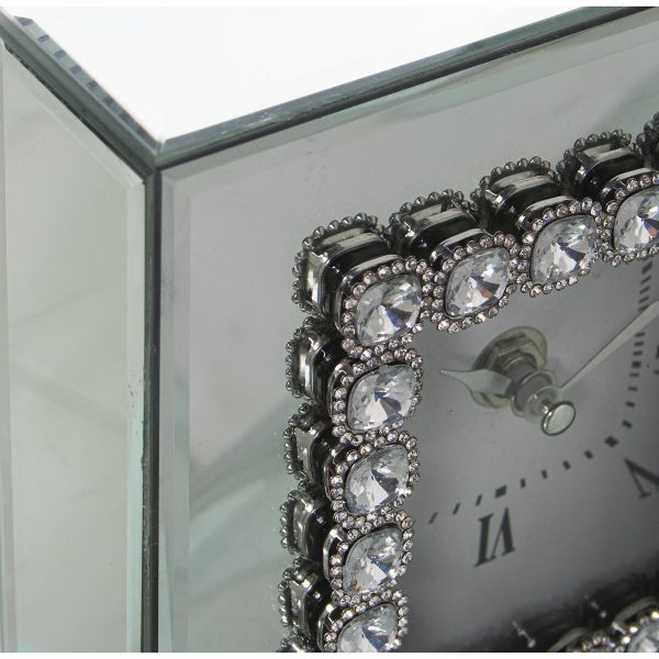 Table clock Alexandra House Living Grey Crystal Mirror 15 x 15 x 5 cm Online Hot Sale