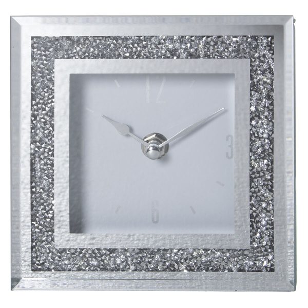 Table clock Alexandra House Living Grey Crystal Mirror 14 x 14 x 4 cm Fashion