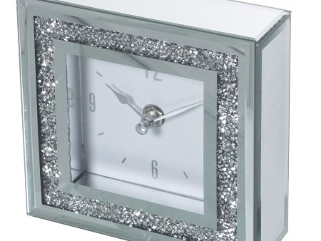 Table clock Alexandra House Living Grey Crystal Mirror 14 x 14 x 4 cm Fashion