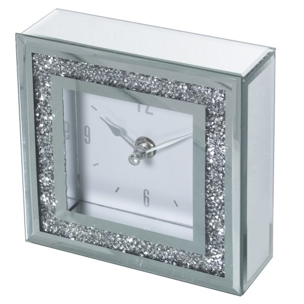 Table clock Alexandra House Living Grey Crystal Mirror 14 x 14 x 4 cm Fashion