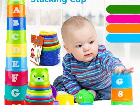 9PCS Baby Stacking Cup Toys Early Educational Intelligence Toy Rainbow Color Folding Tower Toys Children Birthday Christmas Gift Sale